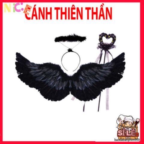 Bộ Cosplay Thiên Thần cho Trẻ Em - Cánh Đôi Dễ Dàng Điều Chỉnh, Băng Đô và Đũa Phép - Thích Hợp Halloween và Tiệc Hóa Trang