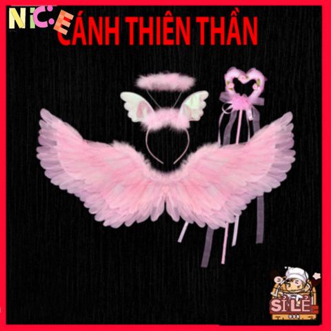 Bộ Cosplay Thiên Thần cho Trẻ Em - Cánh Đôi Dễ Dàng Điều Chỉnh, Băng Đô và Đũa Phép - Thích Hợp Halloween và Tiệc Hóa Trang