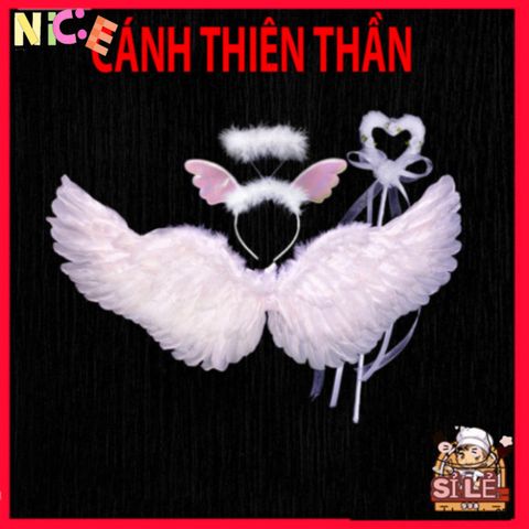 Bộ Cosplay Thiên Thần cho Trẻ Em - Cánh Đôi Dễ Dàng Điều Chỉnh, Băng Đô và Đũa Phép - Thích Hợp Halloween và Tiệc Hóa Trang