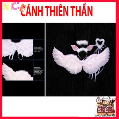 Bộ Cosplay Thiên Thần cho Trẻ Em - Cánh Đôi Dễ Dàng Điều Chỉnh, Băng Đô và Đũa Phép - Thích Hợp Halloween và Tiệc Hóa Trang