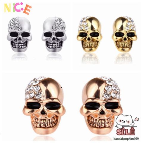 Khuyên Tai Đầu Lâu Phong Cách Gothic Với Đá Pha Lê - Trang Sức Cá Tính Độc Đáo Cho Người Yêu Thích Thời Trang Vintage