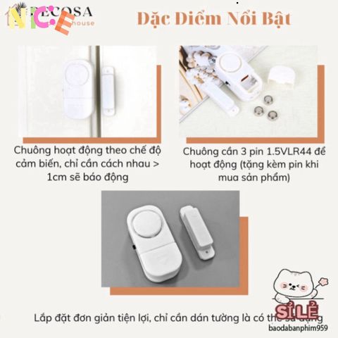 Chuông báo thông minh DECOSA - Cảm biến chống trộm an ninh cho cửa ra vào, âm thanh cảnh báo mạnh mẽ 90 dB, dễ dàng lắp đặt