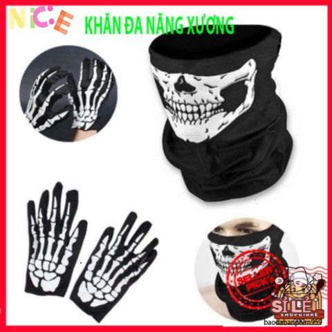 Khẩu Trang Nửa Mặt Đầu Lâu Kinh Dị - Bộ Phụ Kiện Halloween Găng Tay Ma Xương Cho Tiệc Hóa Trang, Sự Kiện Nhập Vai