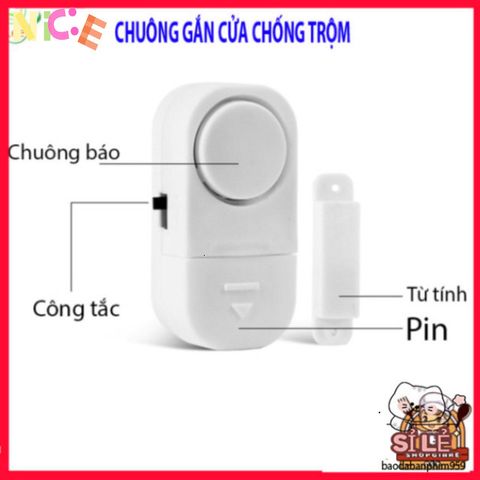 Chuông Báo Động Không Dây Gắn Cửa - Cảm Biến Âm Thanh Lớn 90dB, Dễ Lắp Đặt, Có Công Tắc Nguồn và Pin Tích Hợp