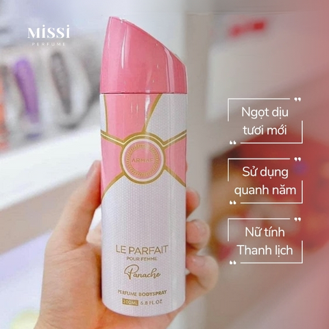 Xịt Thơm Toàn Thân Nữ Armaf Le Parfait Panache 200ml - Hương Thơm Dịu Nhẹ, Tươi Mát, Phong Cách Nữ Tính Chính Hãng