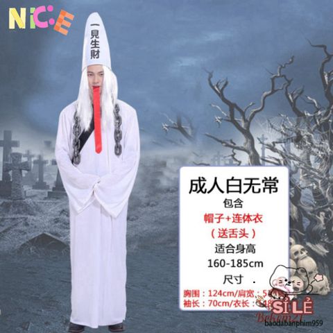 Bộ Trang Phục Cải Trang Halloween Diêm Vương Đen-Trắng Cho Người Lớn - Cosplay Hãi Hùng Độc Đáo, Kèm Phụ Kiện Tạo Phong Cách Ấn Tượng