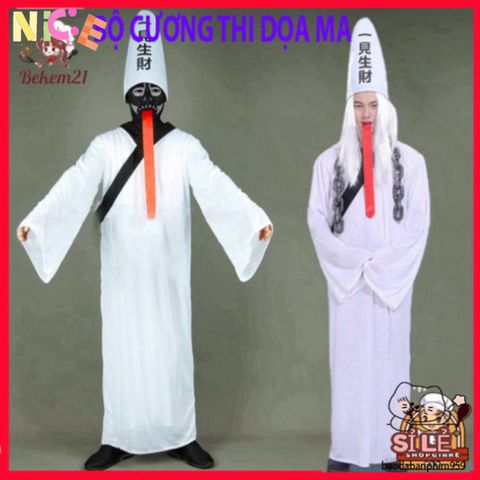 Bộ Trang Phục Cải Trang Halloween Diêm Vương Đen-Trắng Cho Người Lớn - Cosplay Hãi Hùng Độc Đáo, Kèm Phụ Kiện Tạo Phong Cách Ấn Tượng