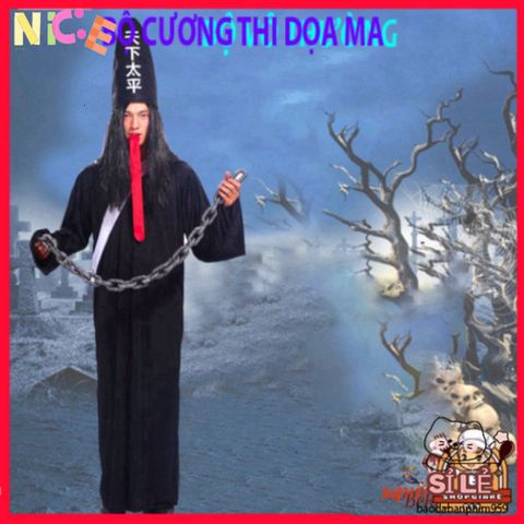 Bộ Trang Phục Cải Trang Halloween Diêm Vương Đen-Trắng Cho Người Lớn - Cosplay Hãi Hùng Độc Đáo, Kèm Phụ Kiện Tạo Phong Cách Ấn Tượng