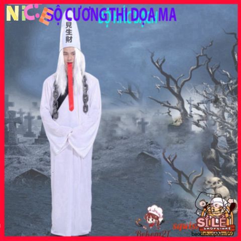 Bộ Trang Phục Cải Trang Halloween Diêm Vương Đen-Trắng Cho Người Lớn - Cosplay Hãi Hùng Độc Đáo, Kèm Phụ Kiện Tạo Phong Cách Ấn Tượng