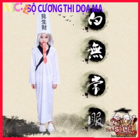 Bộ Trang Phục Cải Trang Halloween Diêm Vương Đen-Trắng Cho Người Lớn - Cosplay Hãi Hùng Độc Đáo, Kèm Phụ Kiện Tạo Phong Cách Ấn Tượng