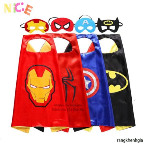 Áo choàng siêu anh hùng người Nhện, Người Sắt, Thor với mặt nạ satin mềm mại - Trang phục hóa trang trẻ em cho Halloween và tiệc sinh nhật