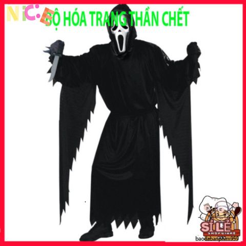 Bộ Trang Phục Thần Chết Halloween cho Người Lớn - Áo Dài, Mặt Nạ và Găng Tay - Phong Cách Bí Ẩn và Kinh Dị Chuyên Nghiệp
