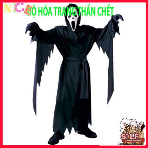 Bộ Trang Phục Thần Chết Halloween cho Người Lớn - Áo Dài, Mặt Nạ và Găng Tay - Phong Cách Bí Ẩn và Kinh Dị Chuyên Nghiệp