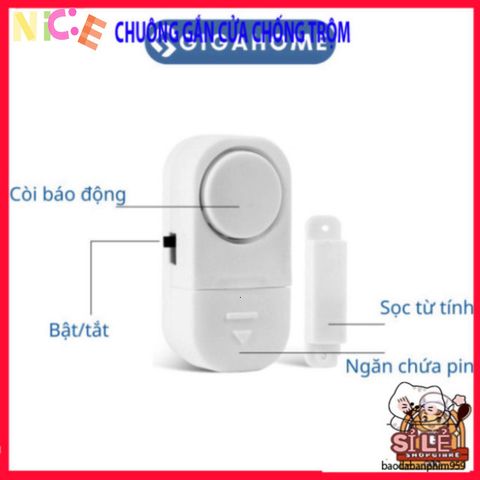 Bộ 2 Chuông Chống Trộm GIGAHOME - Thiết Kế Thông Minh, Âm Thanh Cảnh Báo Lớn 90dB, Dễ Dàng Lắp Đặt Cho Cửa và Cửa Sổ