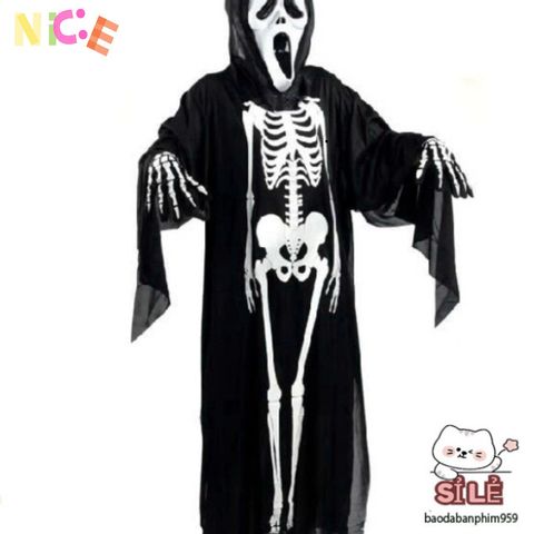 Áo Hóa Trang Thần Chết Halloween Kèm Mặt Nạ - Trang Phục Xương Đầu Lâu Độc Đáo Cho Tiệc Hóa Trang và Sự Kiện