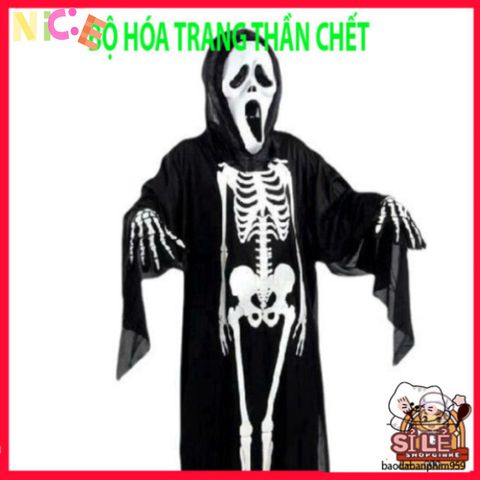 Áo Hóa Trang Thần Chết Halloween Kèm Mặt Nạ - Trang Phục Xương Đầu Lâu Độc Đáo Cho Tiệc Hóa Trang và Sự Kiện