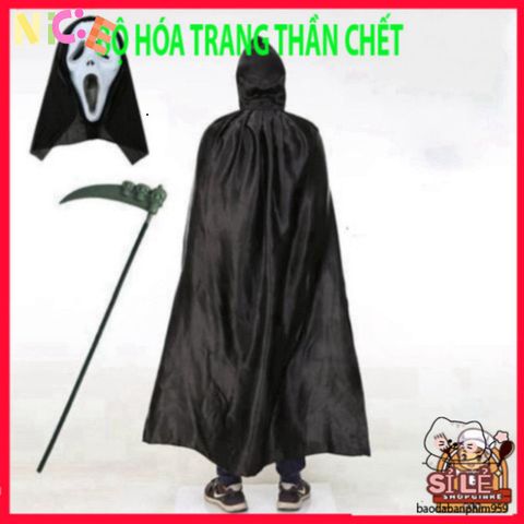 Bộ Trang Phục Halloween Thần Chết - Áo Choàng, Mặt Nạ và Lưỡi Hái Độc Đáo cho Buổi Tiệc Hóa Trang và Lễ Hội Kinh Dị