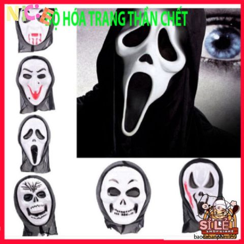 Bộ Trang Phục Halloween Thần Chết - Áo Choàng, Mặt Nạ và Lưỡi Hái Độc Đáo cho Buổi Tiệc Hóa Trang và Lễ Hội Kinh Dị