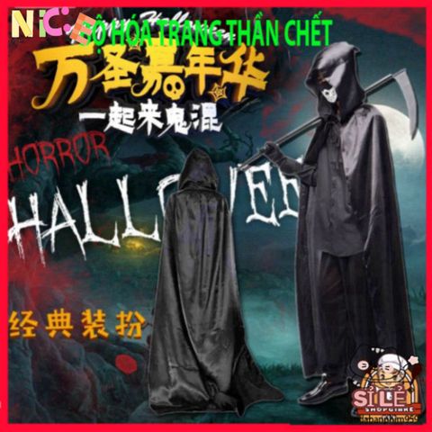 Bộ Trang Phục Halloween Thần Chết - Áo Choàng, Mặt Nạ và Lưỡi Hái Độc Đáo cho Buổi Tiệc Hóa Trang và Lễ Hội Kinh Dị