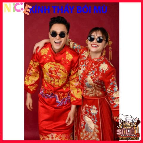 Kính Mát Tròn Unisex Phong Cách Cổ Trang Trung Hoa - Bảo Vệ Mắt UV400 Hoàn Hảo Cho Chụp Ảnh Tết Và Lễ Cưới.