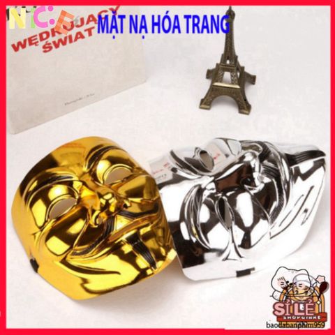 Mặt nạ Hacker ánh kim bạc - Mặt nạ hóa trang chú hề sang trọng cho tiệc Halloween và sự kiện cosplay