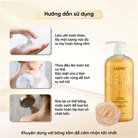 Sữa Tắm Lacitic Active Biotic Vàng 1 Lít Hữu Cơ - Cấp Ẩm, Làm Sạch, Dưỡng Da Mềm Mại, Hương Nhẹ Nhàng, Dành Cho Cả Nam Nữ