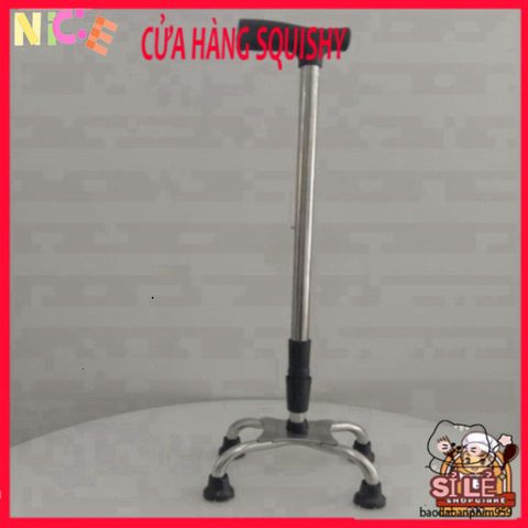 Gậy Chống Đi 4 Chân Inox Điều Chỉnh Cao Cho Người Già - Hỗ Trợ An Toàn Tự Tin Đi Lại, Chất Liệu Bền Bỉ, Đệm Cao Su Chống Trượt