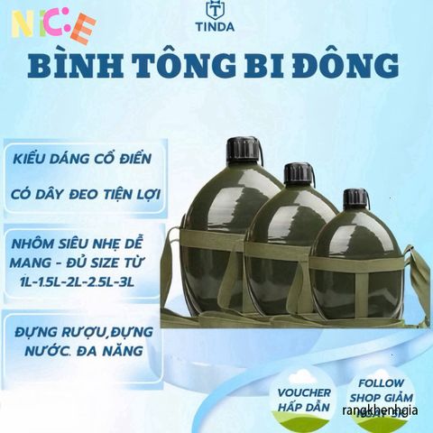 Bình Bi Đông Nhôm Cổ Điển 1L-3L Siêu Nhẹ - Bình Đựng Nước và Rượu Thể Thao, Du Lịch, Cắm Trại, Phượt, Chống Va Đập