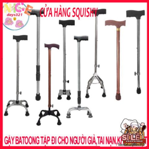 Gậy Chống 4 Chân Inox Điều Chỉnh Chiều Cao - Hỗ Trợ Người Già & Khuyết Tật Di Chuyển An Toàn & Dễ Dàng
