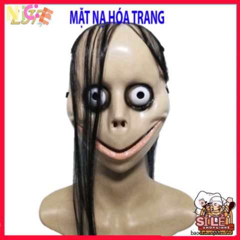 Mặt Nạ Kinh Dị Halloween Tóc Dài Hình Chữ V - Momo Hacker, Đồ Trang Trí Cosplay Đi Tiệc Ma Mị, Chất Liệu ABS Bền Bỉ