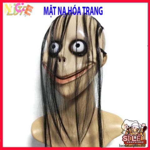 Mặt Nạ Kinh Dị Halloween Tóc Dài Hình Chữ V - Momo Hacker, Đồ Trang Trí Cosplay Đi Tiệc Ma Mị, Chất Liệu ABS Bền Bỉ