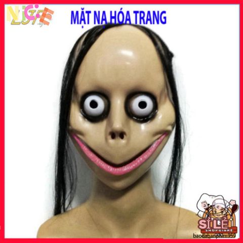 Mặt Nạ Kinh Dị Halloween Tóc Dài Hình Chữ V - Momo Hacker, Đồ Trang Trí Cosplay Đi Tiệc Ma Mị, Chất Liệu ABS Bền Bỉ