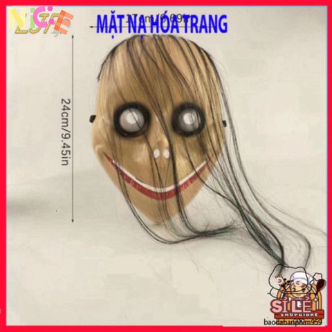 Mặt Nạ Kinh Dị Halloween Tóc Dài Hình Chữ V - Momo Hacker, Đồ Trang Trí Cosplay Đi Tiệc Ma Mị, Chất Liệu ABS Bền Bỉ