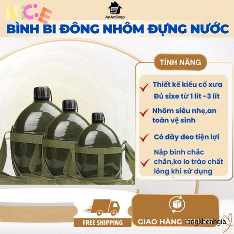 Bình Nước Nhôm Xanh Cổ Điển - Phụ Kiện Dã Ngoại Siêu Nhẹ, Thiết Kế Tiện Lợi, Đựng Nước Lạnh, Leo Núi, Cắm Trại, Phượt