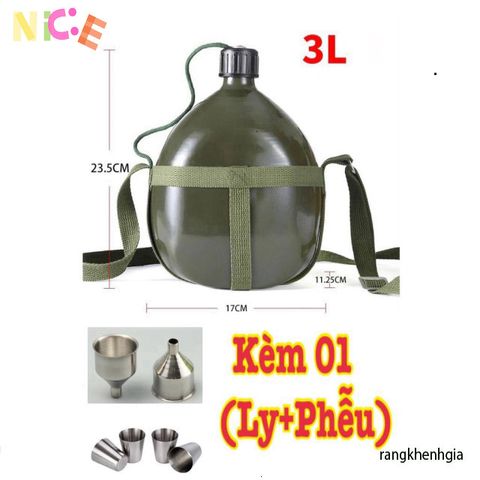 Bình Nhôm 3L Cao Cấp - Bình Đựng Nước Du Lịch Vững Chắc với Dây Đeo và Phễu Tiện Dụng - Bạn Đồng Hành Hoàn Hảo Cho Mọi Chuyến Đi