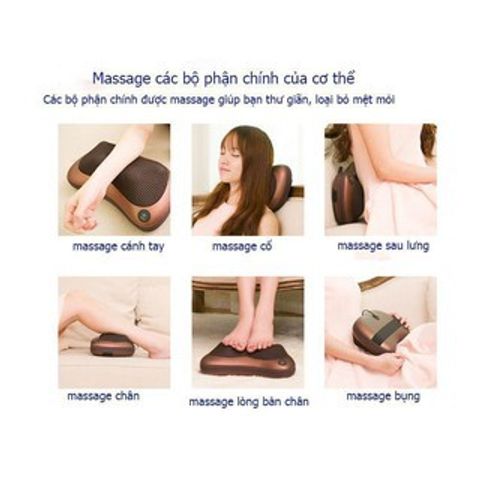 Gối Massage Hồng Ngoại Đa Năng 8 Bi - Công Nghệ Nhật Bản, Thư Giãn Toàn Thân, Dùng Tại Nhà và Xe Hơi, Tặng Đầu Cắm Sạc