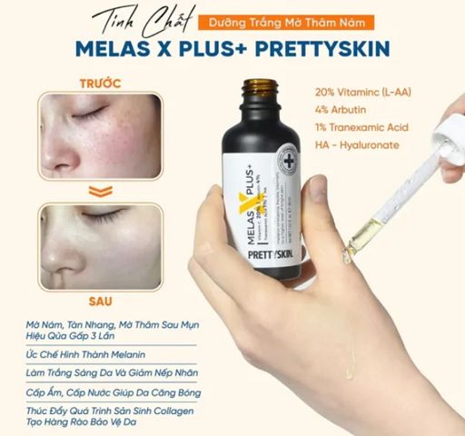 Tinh Chất Dưỡng Trắng Mờ Thâm Nám Pretty Skin Melas X Plus+ - Serum Chính Hãng Hàn Quốc Giúp Làm Sáng Da và Giảm Thâm Nám