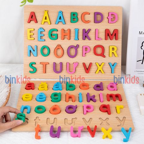Bảng Chữ Cái Gỗ Tiếng Việt Nổi Chữ và Số 30x22cm - Đồ Chơi Giáo Dục Phát Triển Tư Duy Cho Bé