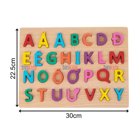 Bảng Chữ Cái Gỗ Tiếng Việt Nổi Chữ và Số 30x22cm - Đồ Chơi Giáo Dục Phát Triển Tư Duy Cho Bé