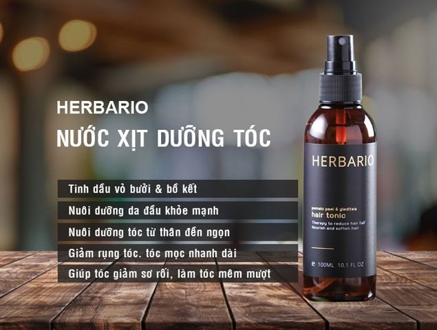 Nước Xịt Dưỡng Tóc Vỏ Bưởi & Bồ Kết Herbario 100ml - Dưỡng Ẩm, Kích Thích Mọc Tóc, Ngăn Rụng Tóc, Tự Nhiên & An Toàn