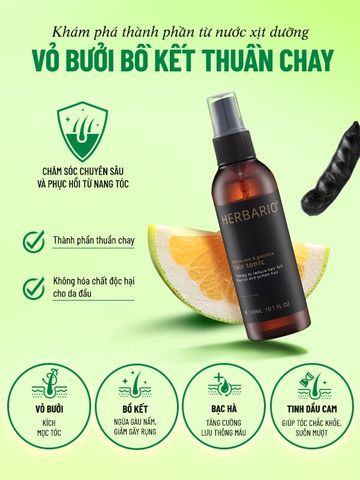 Nước xịt dưỡng tóc tinh dầu Vỏ Bưởi Pomelo và Bồ Kết Herbario 100ml - Chăm sóc tóc mềm mượt, nuôi dưỡng từ gốc đến ngọn