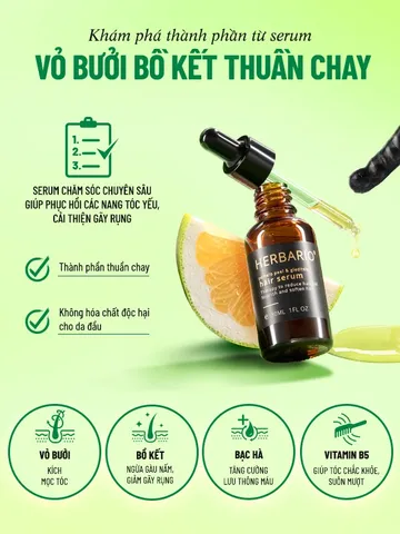 Serum Mọc Tóc Vỏ Bưởi & Bồ Kết Herbario 30ml x 2 - Kích Thích Mọc Tóc, Giảm Rụng, Dưỡng Ẩm, Tóc Dày Khỏe Mạnh