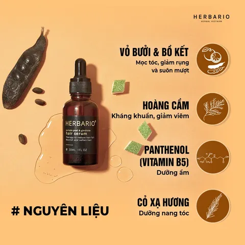Serum Mọc Tóc Vỏ Bưởi & Bồ Kết Herbario 30ml x 2 - Kích Thích Mọc Tóc, Giảm Rụng, Dưỡng Ẩm, Tóc Dày Khỏe Mạnh