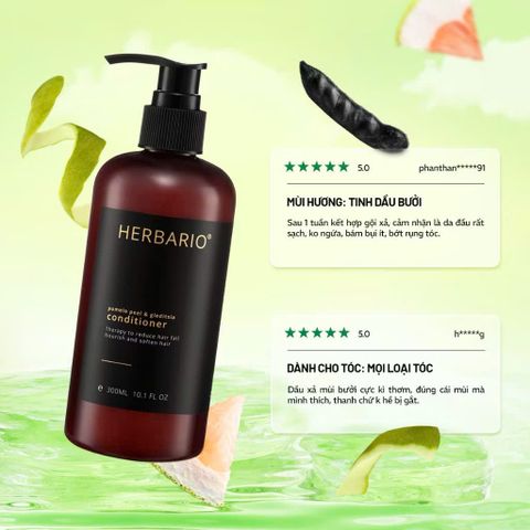 Dầu Xả Vỏ Bưởi & Bồ Kết HERBARIO 300ml - Dầu Xả Thuần Chay Cho Tóc Mềm Mượt, Bóng Khỏe, Chống Rụng Tóc