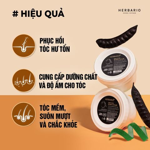 Kem ủ tóc bồ kết & vỏ bưởi Herbario 200ml - Dưỡng ẩm & nuôi dưỡng tóc mềm mại, óng ả tự nhiên, thuần chay.