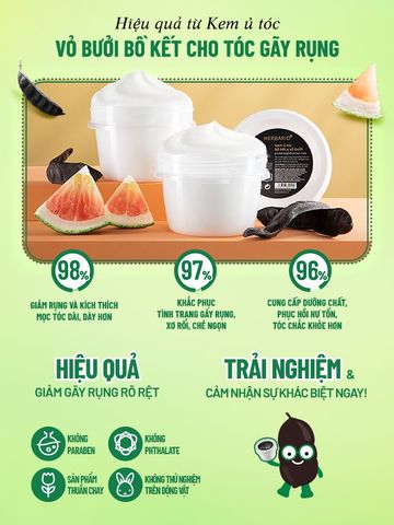 Kem ủ tóc bồ kết & vỏ bưởi Herbario 200ml - Dưỡng ẩm & nuôi dưỡng tóc mềm mại, óng ả tự nhiên, thuần chay.