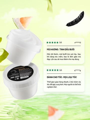 Kem ủ tóc bồ kết & vỏ bưởi Herbario 200ml - Dưỡng ẩm & nuôi dưỡng tóc mềm mại, óng ả tự nhiên, thuần chay.