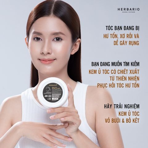 Kem ủ tóc bồ kết & vỏ bưởi Herbario 200ml - Dưỡng ẩm & nuôi dưỡng tóc mềm mại, óng ả tự nhiên, thuần chay.