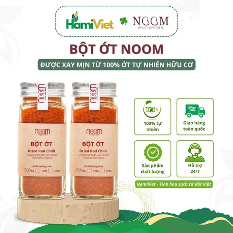 Bột ớt Noom 100% ớt sừng chín đỏ tự nhiên, hũ gia vị thảo dược cho món ăn thêm cay và màu sắc hấp dẫn, 45g/100g