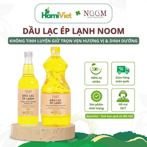 Dầu lạc ép lạnh Noom 500ML / 1.9L - 100% từ lạc hữu cơ, không tinh luyện, dầu nguyên chất, dùng chiên xào an toàn, chọn lựa cho sức khỏe